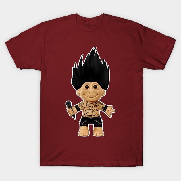 Punk rocker troll with black hair Iroquois and microphone T-Shirt by Meakm